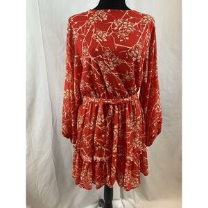 Flying Tomato Red & Cream  Long Sleeve Mini Short Dresss Women's Size Medium